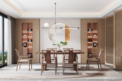 新中式家居餐厅3D模型下载